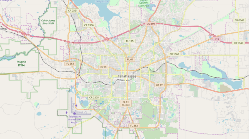 A screenshot of the major highways running through or around Tallahassee, Florida