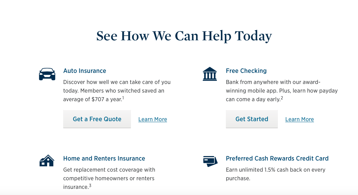 usaa middle of home page