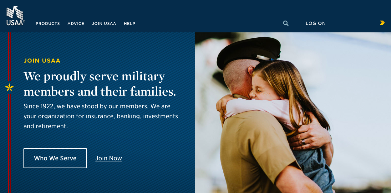 usaa top of home page
